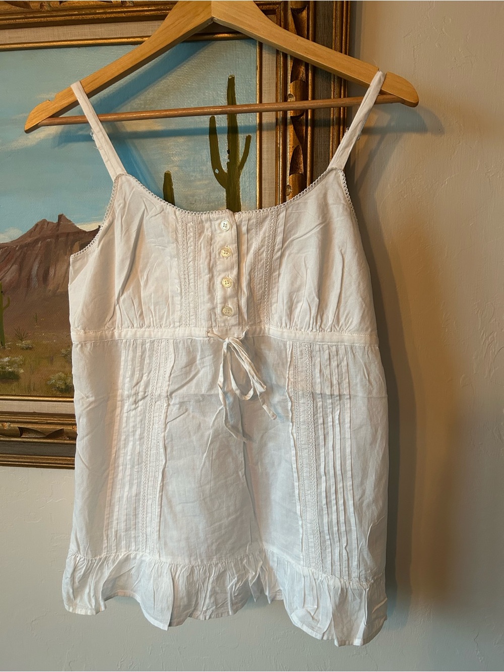 Faded Glory White Cotton Tie-Front Cami Tank
